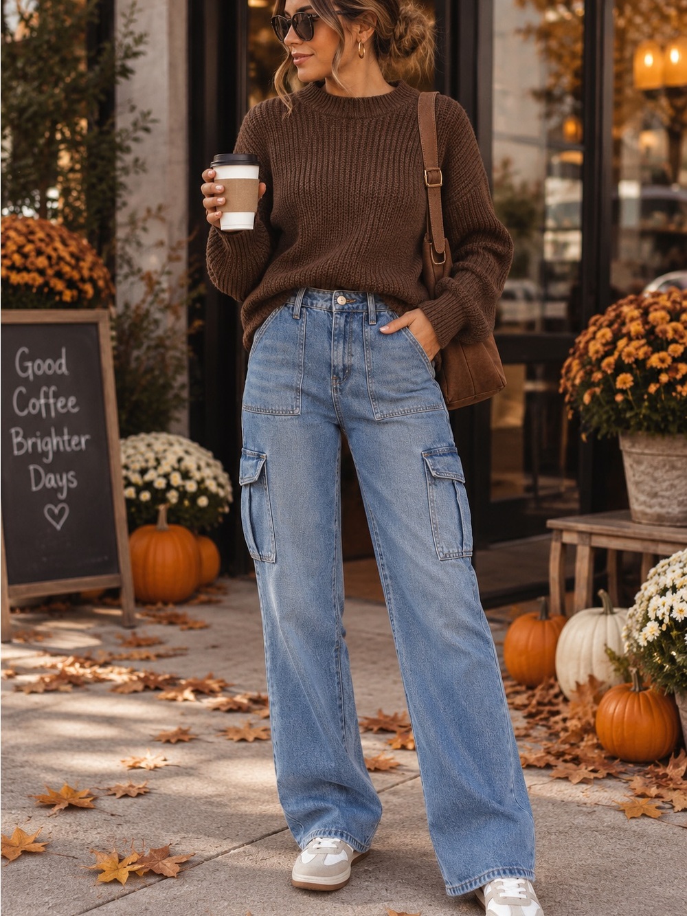 Vici Light Blue Wide-Leg Cargo Jeans